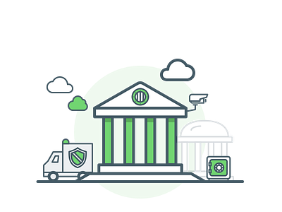 Virtual Data Room bank building clouds icon illustration safe security virtual data room