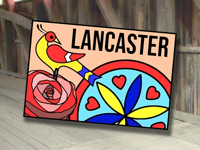 Lancaster, Pennsylvania Postcard amish art city country design dribbleweeklywarmup dutch folk german hex lancaster pennsylvania postcard red rose sign