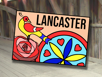 Lancaster, Pennsylvania Postcard amish art city country design dribbleweeklywarmup dutch folk german hex lancaster pennsylvania postcard red rose sign