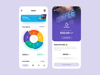 Spendy - Expense management app app budget clean design expenses flat illustration manage mobile money product purchase salary spend ui ux