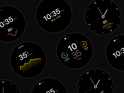 Watch Faces vol. 2 app black clean dark darkmode design flat illustration mobile ui ux watches watchface