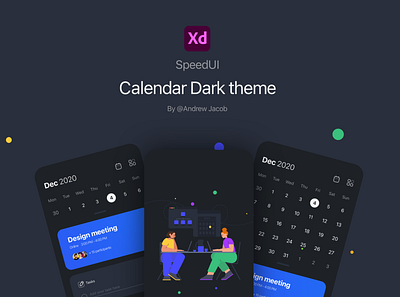 Calendar - SpeedUI Tut animation app art calendar clean dark dark mode design flat illustration mobile ui ux