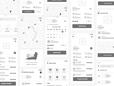 car renting app app branding car clean design flat high fidelity ios mobile rent ui ux wireframe
