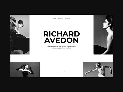 Richard Avedon, photographer black and white design minimal photographer typography ui web website