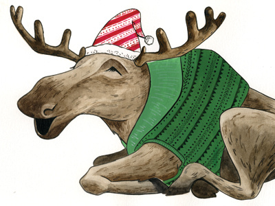 Christmas Moose animal illustration moose painting watercolor