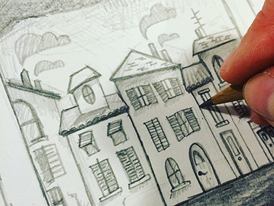 Tiny Houses cityscape doodle drawing house illustration pencil sketch town