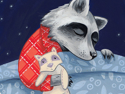 Raccoon animal childrens book gouache illustration painting raccoon