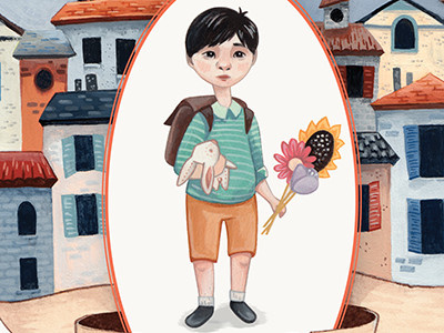 Charlie & the Volcano book character childrens book drawing gouache houses illustration painting