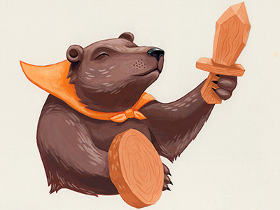 Brave Bear animal bear cape character design drawing illustration painting shield sword