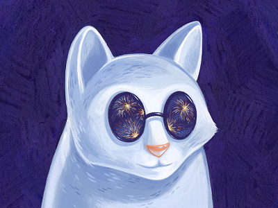 Kitty Protection 4th of july analog animal cat cintiq digital fireworks gouache illustration painting pet wacom