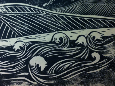 Linocut Print linocut print waves