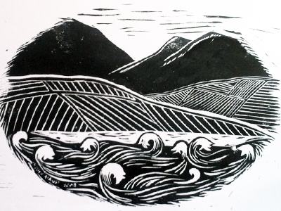 Finished Linocut linocut print waves