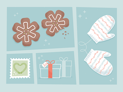 Holiday Necessities brush christmas cookie december drawing gifts holiday illustration mittens stamp texture vector