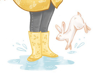 Rabbit Friend boots gouache illustration illustrator paint pattern rabbit rain raincoat texture