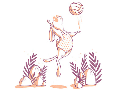 Summer Bun No. 3 bunny character drawn illustration pencil plants rabbit summer texture volleyball