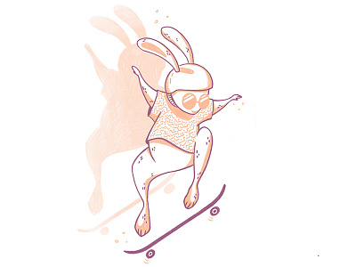 Summer Bun No. 4 bunny character drawn illustration pencil skateboard summer texture