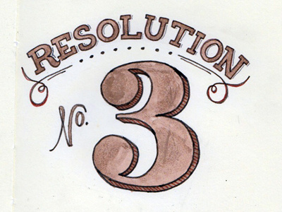 Resolution no.3 hand drawn type number sketchbook slab