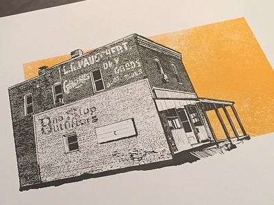 Shellbyville IL Run Down Building 1 building illustrator screen print urban decay