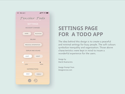 Settings for a To do app app design settings ui ui web design