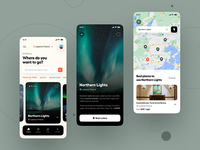 Travel App Concept adventure booking minimalism mobile mobile app mobile ui northern lights tourist travel travel app travelling trip ui ui design ux design