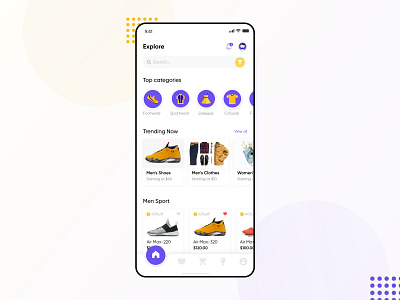 eCommerce App Concept Design app buy card design ecommerce illustration inspiration interface design ios mobile design product design purple shoe shopping app ui ui design ux vector yellow