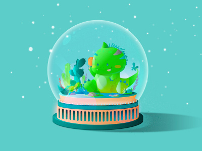 水晶球里的小恐龙 design illustration ui ui xmas 小恐龙 插画 设计 illustration design 治愈 绿色 萌宠 雪