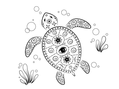 Ornamental World - turtle illustration olya leroy ornaments sea world turtle vector art