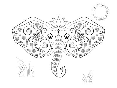 Ornamental World - elephant art boho elephant illustration lotus olya leroy ornaments