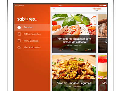 iPad SAPO Sabores - Slide Menu cook cooking food ios ios7 ipad iphone menu sabores sapo slide menu ui