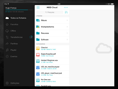 MEO Cloud - iPad app cloud download files ios ipad iphone meo mobile ui upload