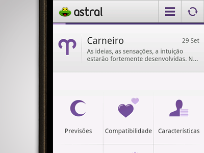 SAPO Astral Android App - Dashboard android app astral astrology dashboard hdpi horoscope ldpi mdpi mobile sapo ui xhdpi
