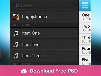 iOS Sidebar Menu free freebie iphone menu psd retina ui user interface