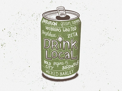 Drink Local - Jacksonville, FL barley beer beer can craft beer hand lettering hops illustration jacksonville screen print texture two color