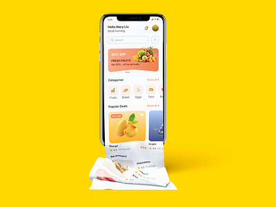 Home page design of food app animation app banner branding design food fruit graphic design home illustration list logo payment price take out food typography ui ux vector