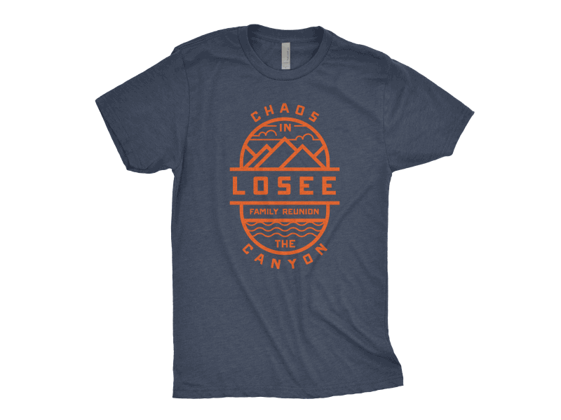 Losee Reunion II "Chaos in the Canyon" design family gif indigo line screenprint t shirt