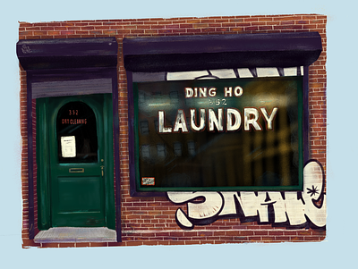 Ding Ho Laundry brick dry cleaning graffiti illustration laundry nyc procreate store storefront