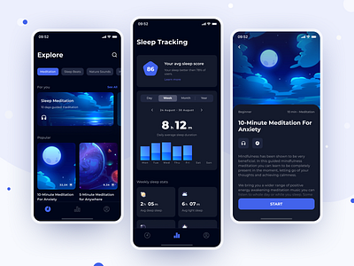 Sleep tracking app 😴 app appdesign audio ios meditations mobile moon sleep statistics tracking app uidesign