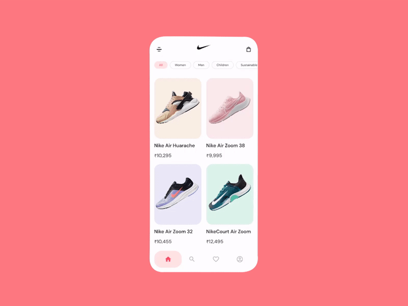 Nike app UI Interaction Design Concept ecommerce interaction design motion design nike air nike ui shoes app uidesign