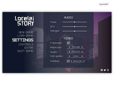 dailyUI 007 dailyui design game gamemenu menu settings