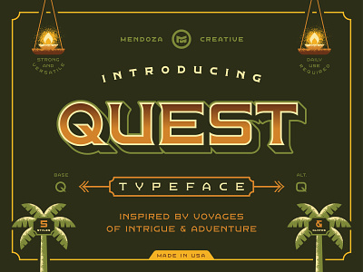 Quest Typeface adventure badge design disneyland font illustration lettering quest texture tropical typeface typography vector voyage