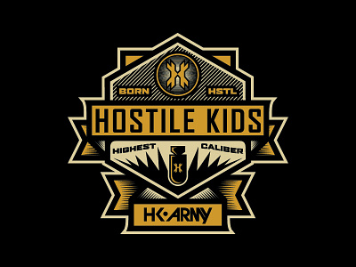 Highest Caliber apparel art badge bomb crest graphic design hk army hostile kids paintball tee