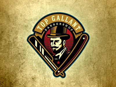 Top Gallant Barbershop badge barber barbershop fancy fresh gentleman logo straight razor top hat vintage