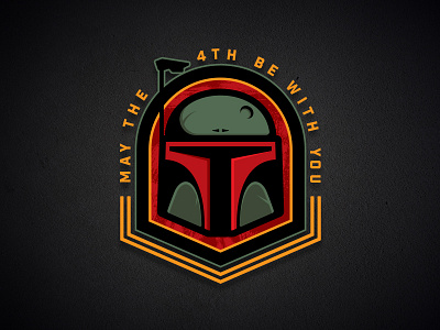 May the 4th be with you badge boba fett bounty hunter empire force logo mascot sports star wars vector