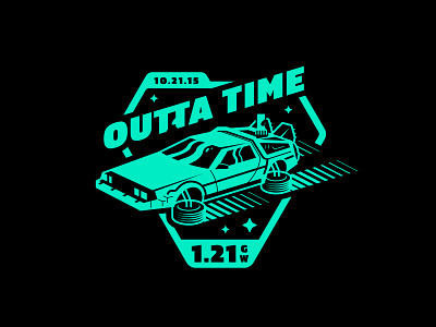 Outta Time Badge back to the future badge bttf delorean doc future logo marty mcfly mcfly outta time time machine type