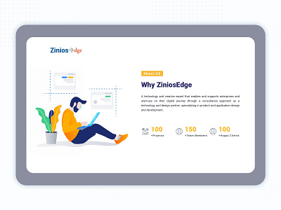 ZiniosEdge about section from landing page aboutus app branding company design illustration landingpage user experience design user interaction ux vector website website design