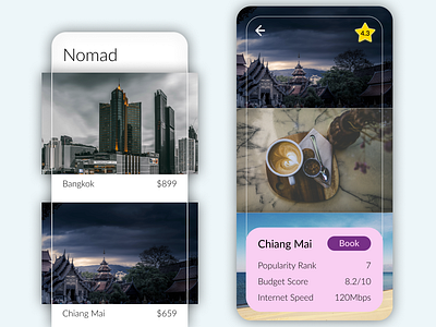 Travel Nomad App app booking digital nomad figma figmadesign minimal minimalism mobile nomad travel unsplash work