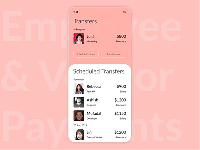 Employee & Vendor Payments app design employee figma figmadesign fintech minimal minimalism mobile payment ui