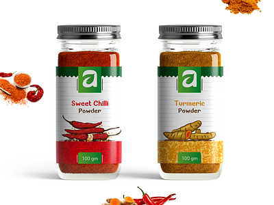 Spice Jar Labels (Chili Powder and Turmeric Powder) best label chili creative design hand drawn illustrator jar jar label label nice nice jabel packaging product label sketch spice spice jar turmeric