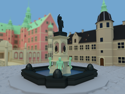 Frederiksborg Slot fountain 3d blender brick building castle courtyard denmark fountain model palace royal stone