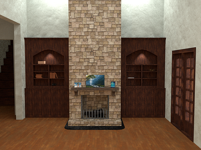 Living room with fireplace 3d blender fireplace house hygge indoor model